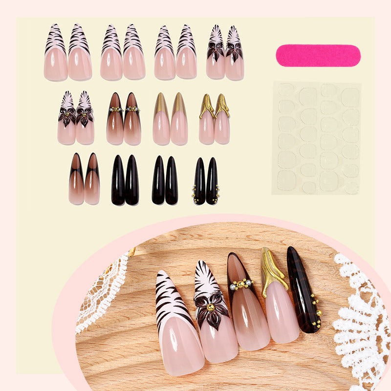 Artistic Stiletto Press-On Nail Set with Creative Patterns Acalora