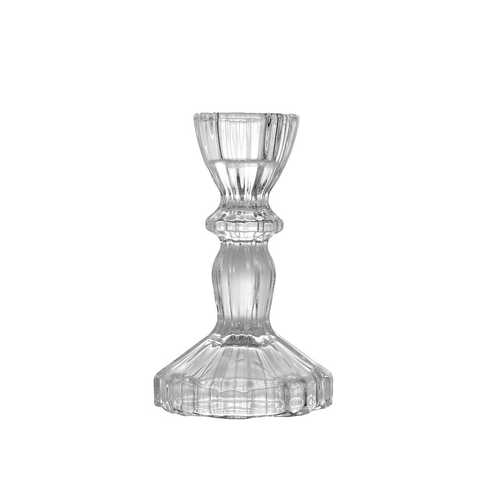 Crystal-cut Glass Candlestick Holder with Ribbed Stem Acalora