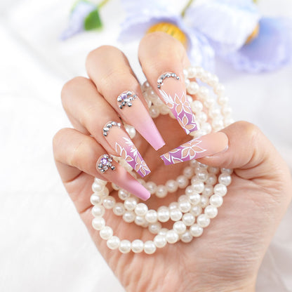 Floral Rhinestone Press-On Nails Acalora