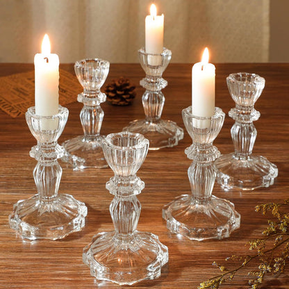 Crystal-cut Glass Candlestick Holder with Ribbed Stem Acalora