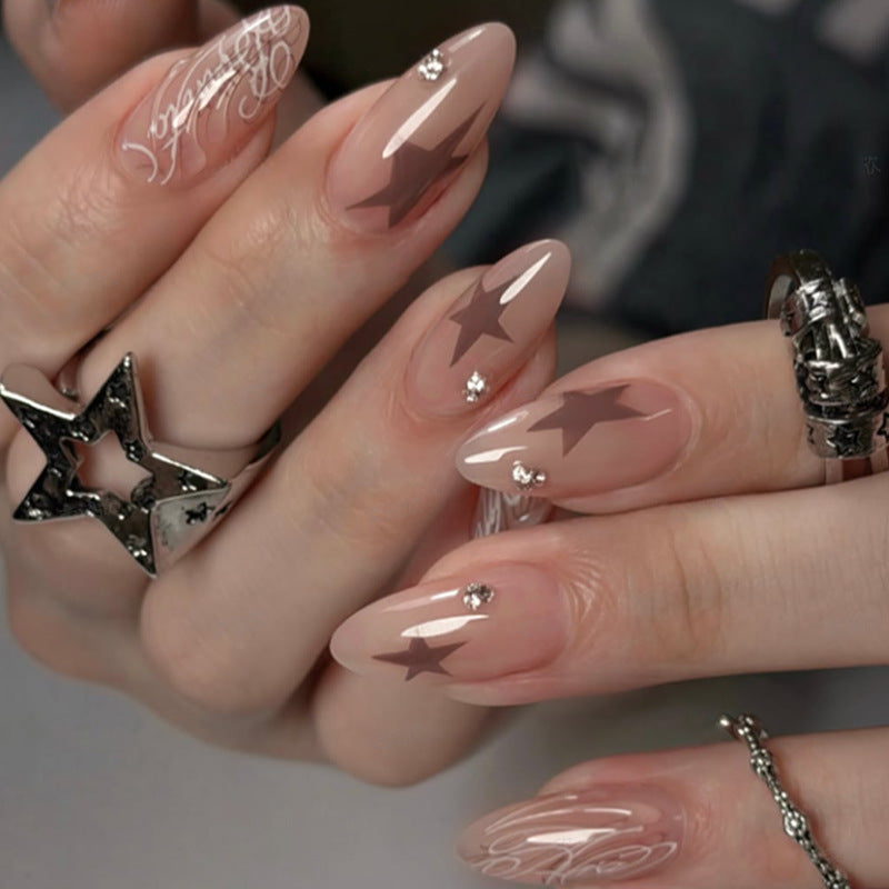 Artistic Press-On Nail Set with Star and Pearl Accents Acalora