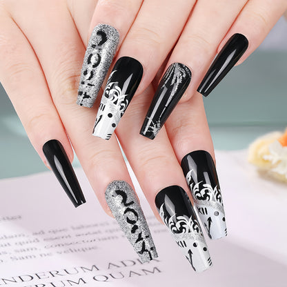 Artificial nails in elegant black and white design Acalora