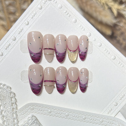 Artistic Stiletto Press-On Nail Set with Rhinestone Accents Acalora