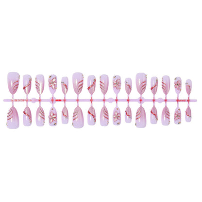 Decorative Press-On Nail Set with Floral and Gem Accents Acalora 1788495783