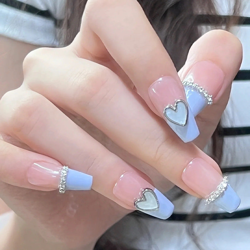 Artificial nails with romantic heart and glitter decorations Acalora