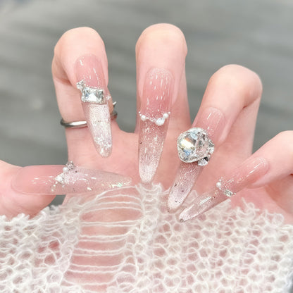 Glamorous artificial nails with crystal accents Acalora