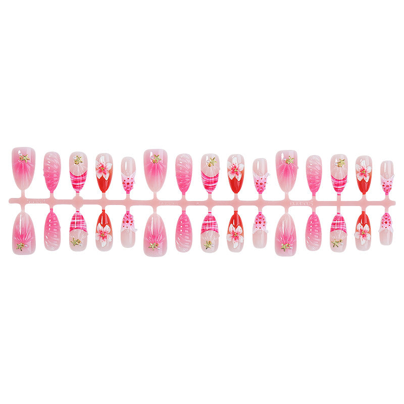 Artistic Press-On Nail Set with Floral and Decorative Accents Acalora
