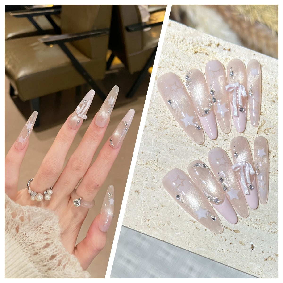 Artistic Stiletto Press-On Nail Set with Charming Patterns Acalora