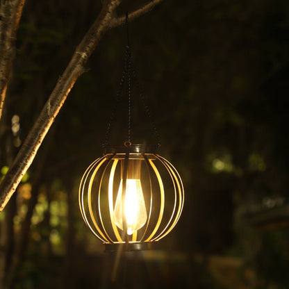 Solar Hanging Outdoor Lanterns with Vintage LED Bulb and Metal Housing, Waterproof Suspension Brehn