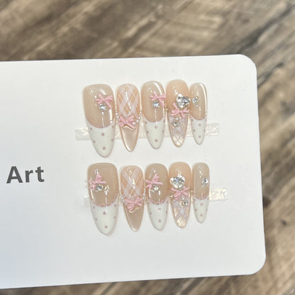Decorative Bow Accent Press-On Nail Art Set Acalora