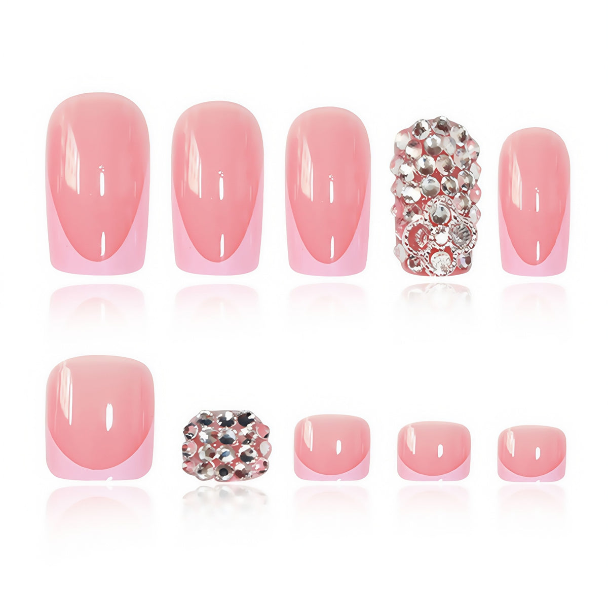 Elegant Press-On Nail Set with Rhinestone Accents Acalora
