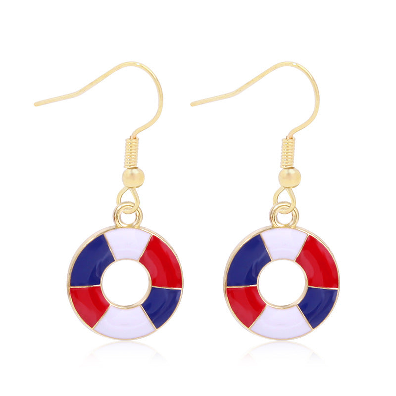Women's lightweight star earrings with enamel flag design and fishhook Kalsten