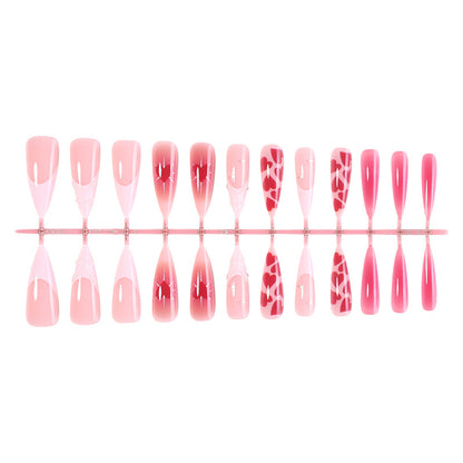 Artistic Press-On Nail Set with Gradient and Heart Patterns Acalora