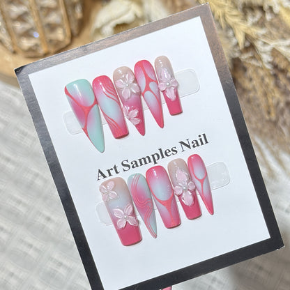 Decorative Stiletto Press-On Nails with Floral Designs Acalora