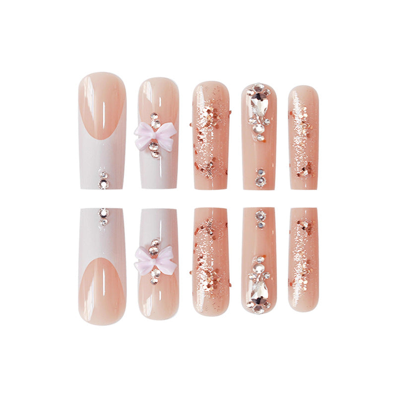 Artistic 3D Bow and Gemstone Press-On Nails Acalora