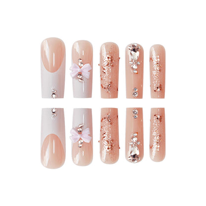 Artistic 3D Bow and Gemstone Press-On Nails Acalora