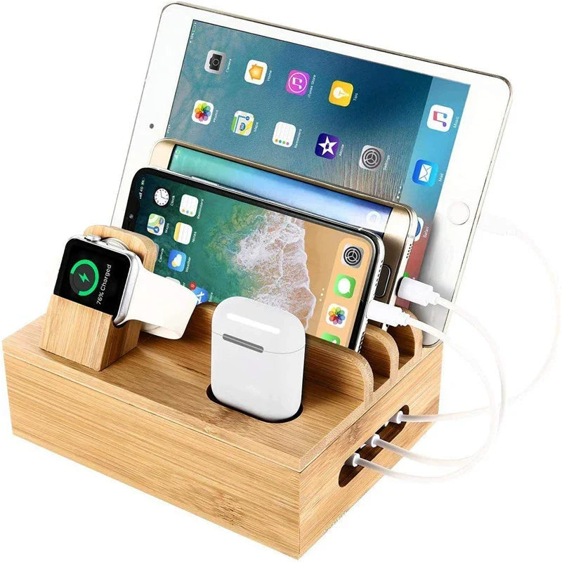 BowLift | Tekavo Bamboo Charging Station – 5-Port USB Organiser with Cable Set