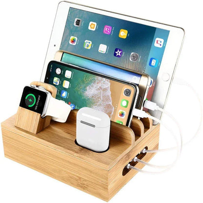 BowLift | Tekavo Bamboo Charging Station – 5-Port USB Organiser with Cable Set