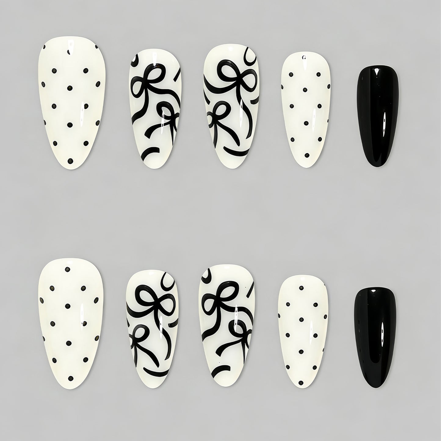 Artistic Press-On Nail Set with Bow Designs Acalora