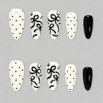 Artistic Press-On Nail Set with Bow Designs Acalora