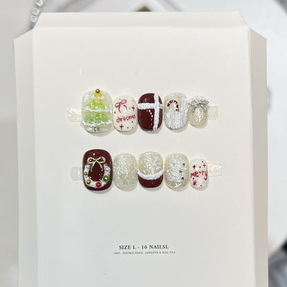 Festive Holiday-Themed Press-On Nail Art Set Acalora