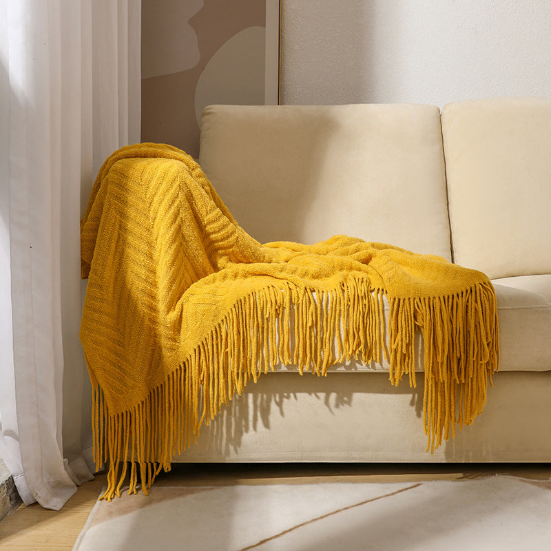 Unisex Textured Fringe Throw Blanket