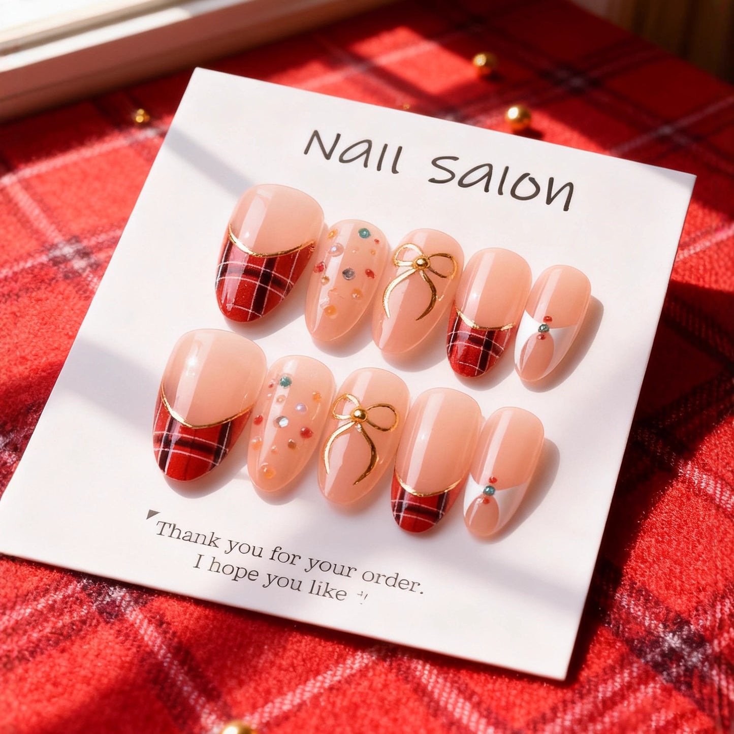 Artificial nail set with festive design and sparkling accents Acalora