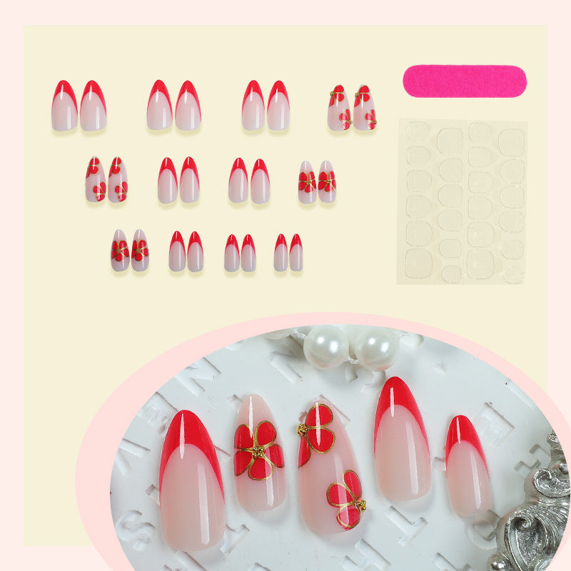Artistic Press-On Nail Set with Floral and Ombre Design Acalora 1788496157