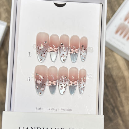 Decorative Press-On Nail Design with Bow Accents Acalora