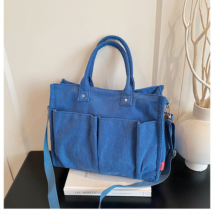Corduroy Multi-Pocket Tote Bag Acalora