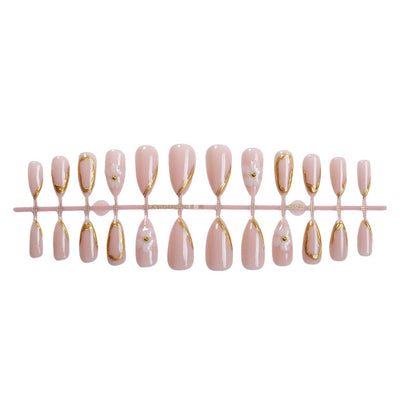 Luxurious Press-On Nail Art Set with Gold Accents Acalora