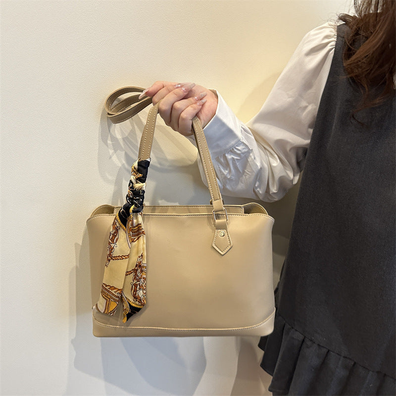 Elegant Structured Tote Bag with Decorative Scarf Acalora