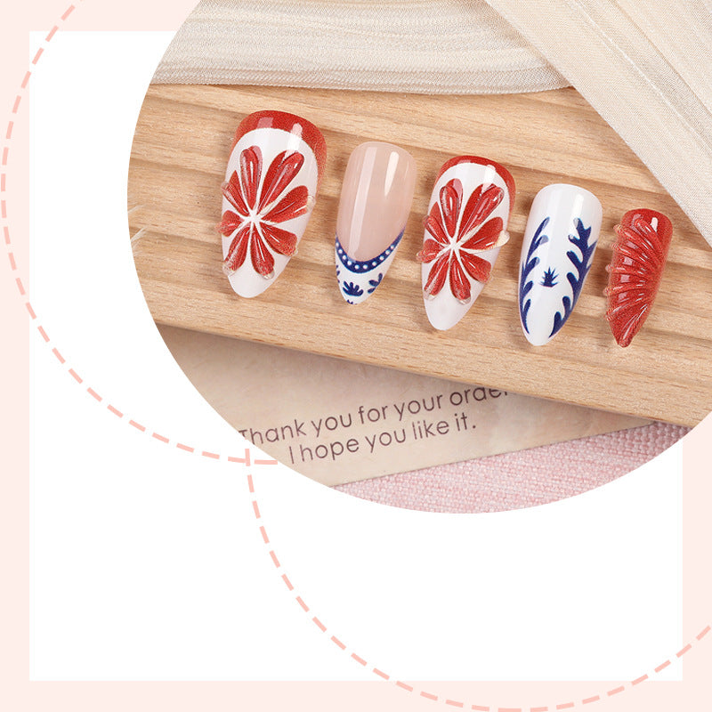 Floral Artistic Press-On Nail Set Acalora