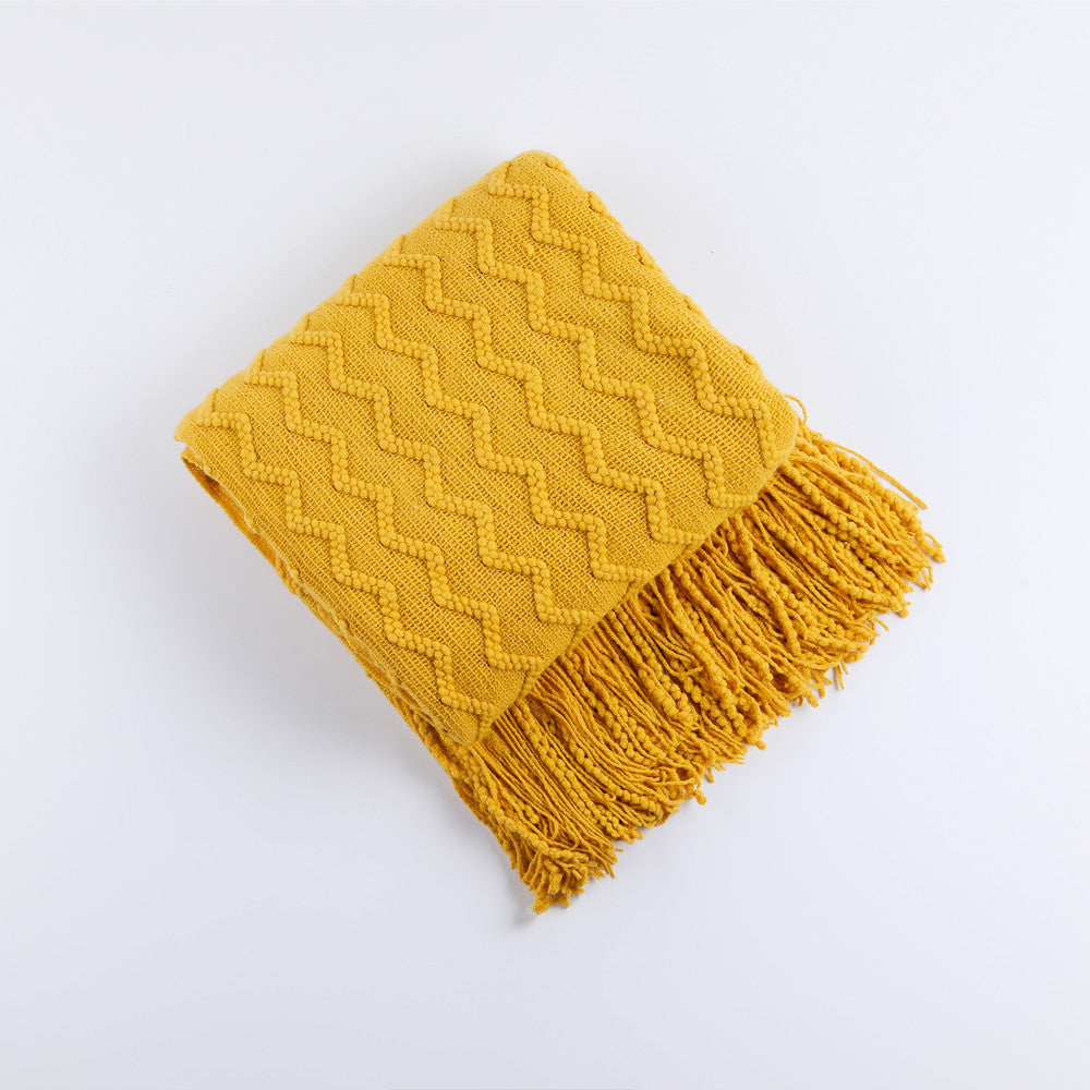 Textured Woven Throw Blanket with Fringe