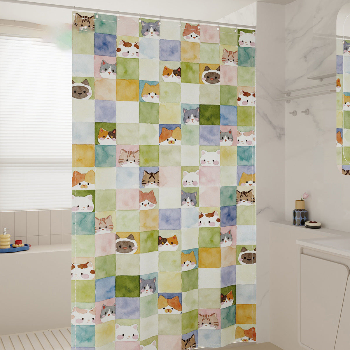 Watercolor Cat Print Shower Curtain