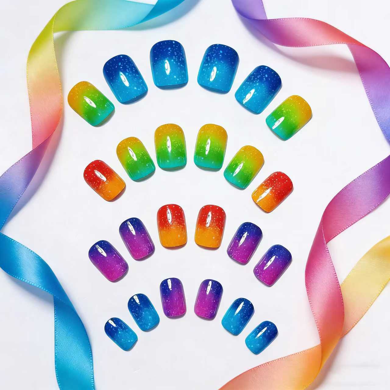 Glittered Rainbow Ombre Nail Art Acalora