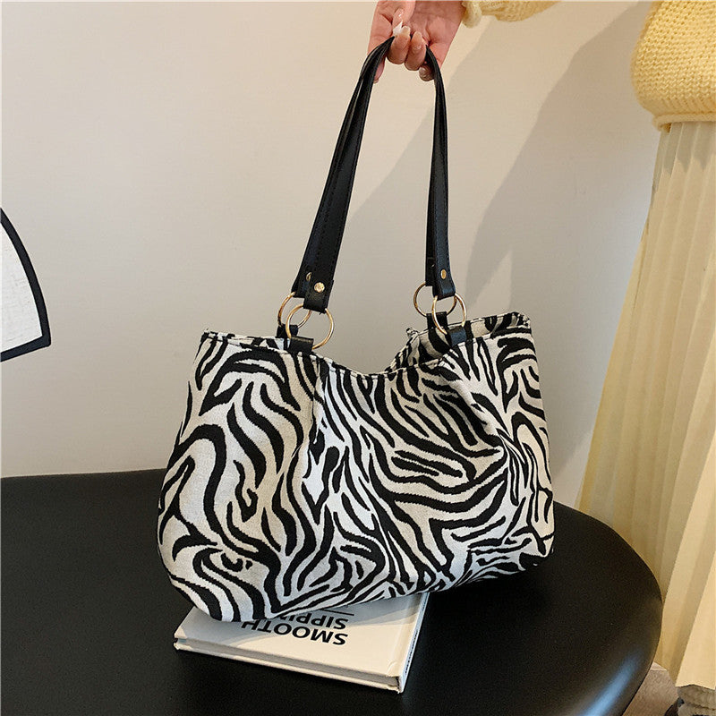 Stylish Zebra Print Canvas Tote Bag Acalora