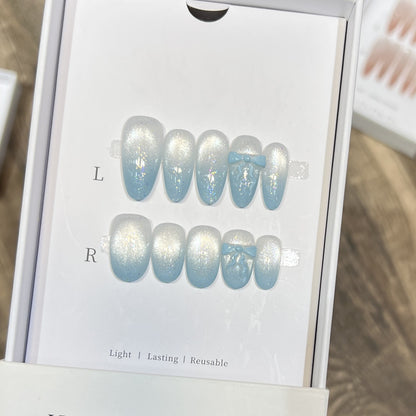 Sparkling Press-On Nail Art Set with Bow Accents Acalora