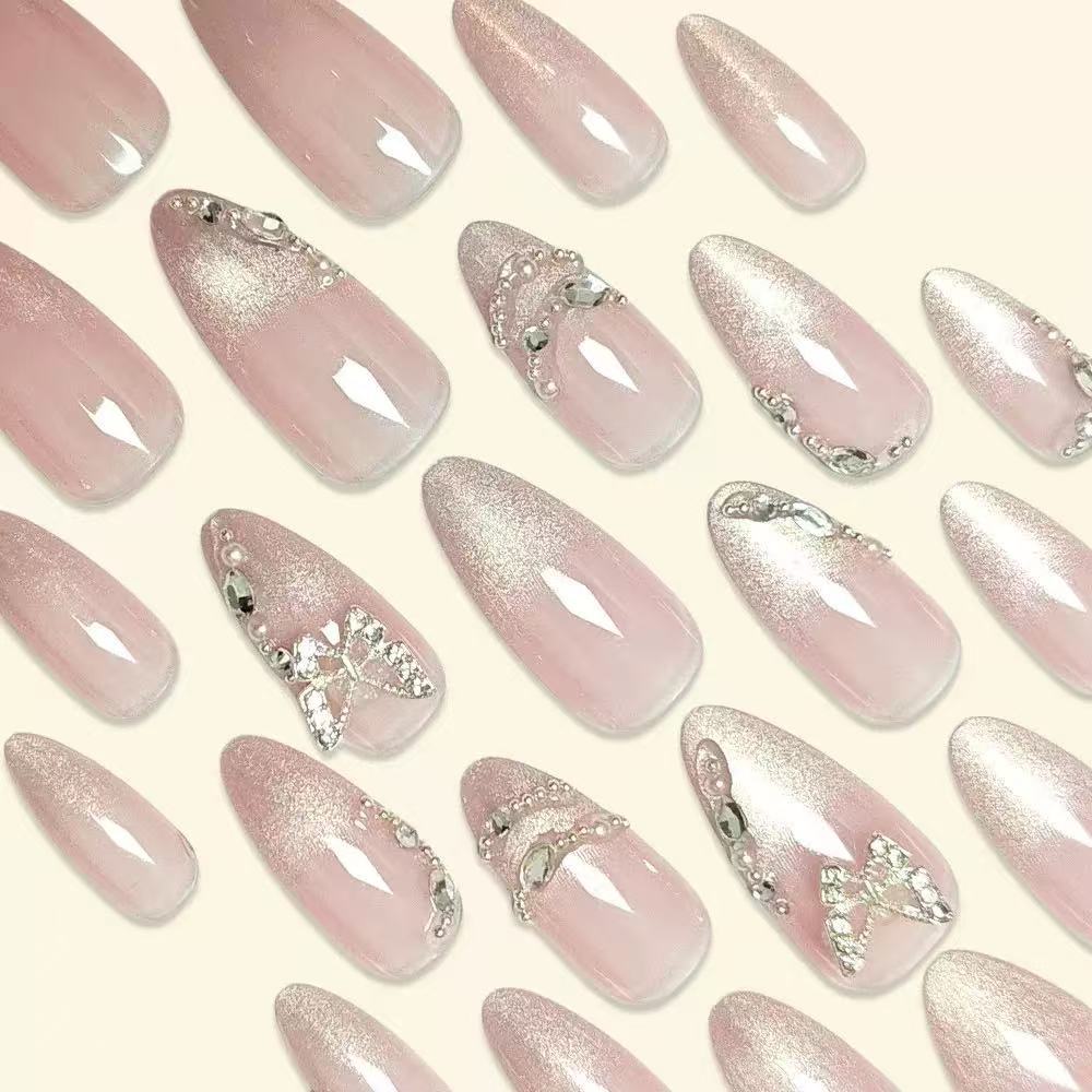 Glamorous Stiletto Press-On Nail Art with Glittering Embellishments Acalora