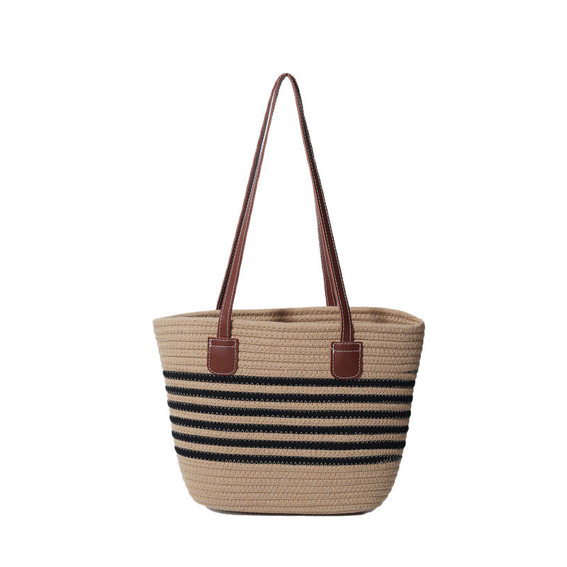 Striped Woven Beach Tote Bag Acalora