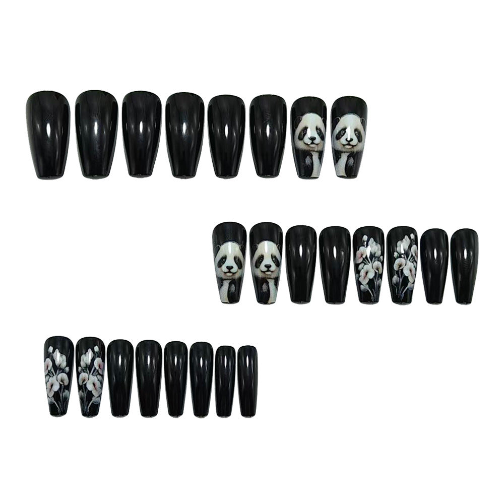 Artificial nails with playful panda and flower design Acalora