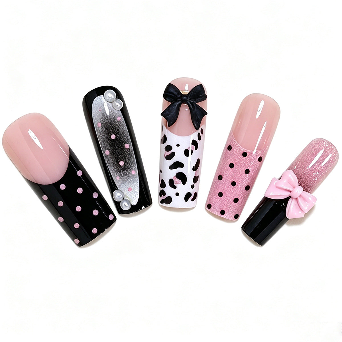 Decorative Press-On Nail Art Set with Polka Dots and Bows Acalora
