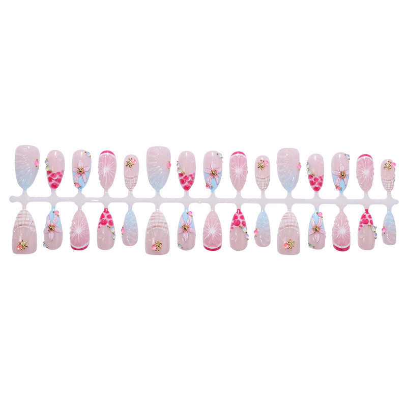 Artistic Press-On Nail Set with 3D Elements Acalora