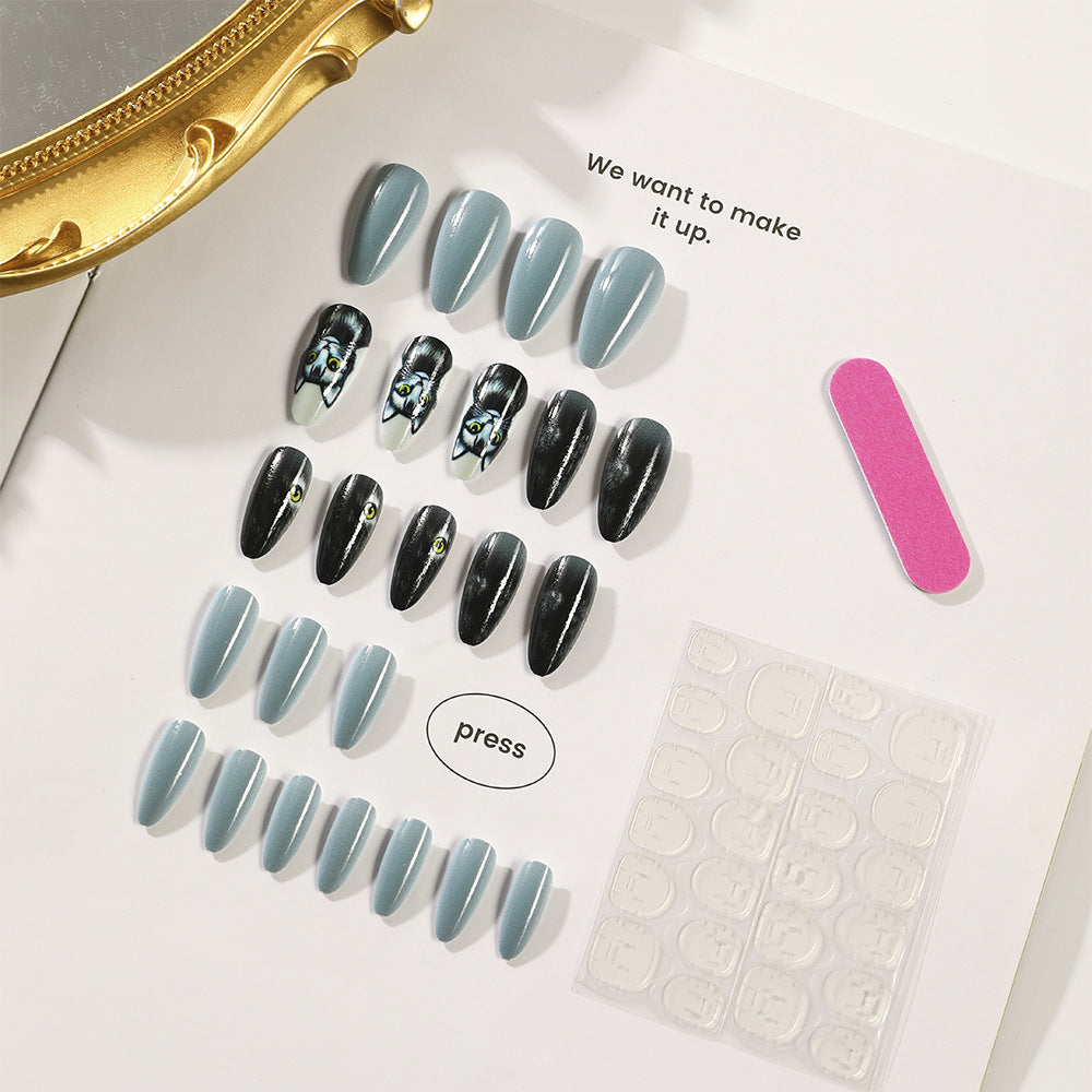 Stylish cat motif artificial nails Acalora