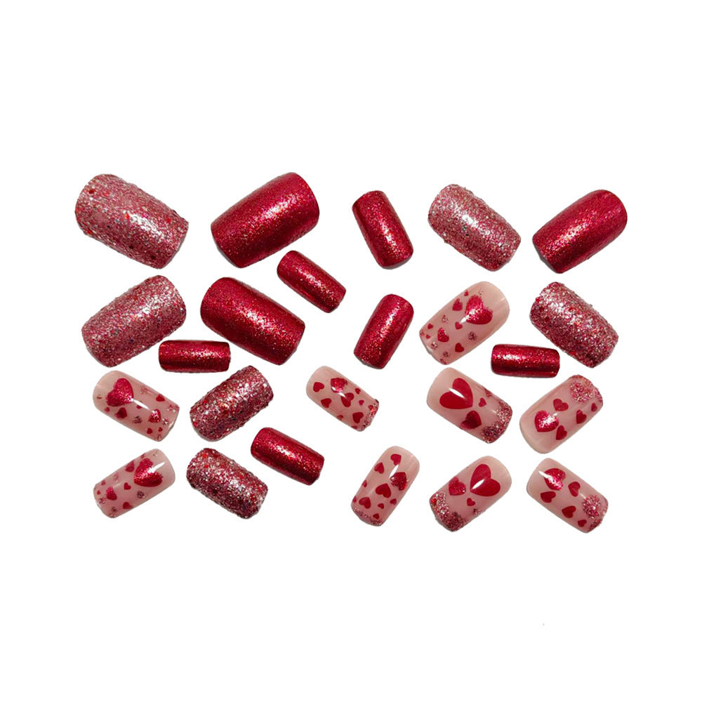 Artificial nails with heart design and glitter Acalora