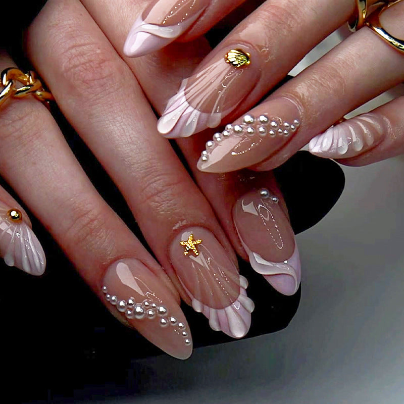Artistic Press-On Nail Set with Coastal Design Acalora