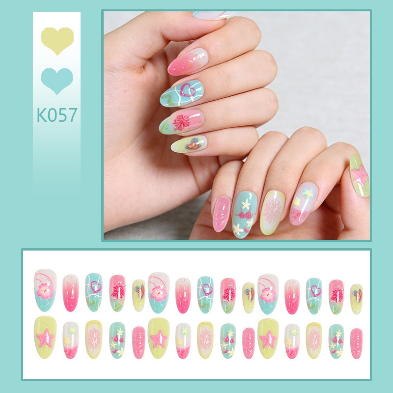 Acrylic Nail Set with Colorful Flower and Beach Design Acalora