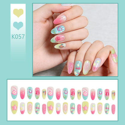 Acrylic Nail Set with Colorful Flower and Beach Design Acalora