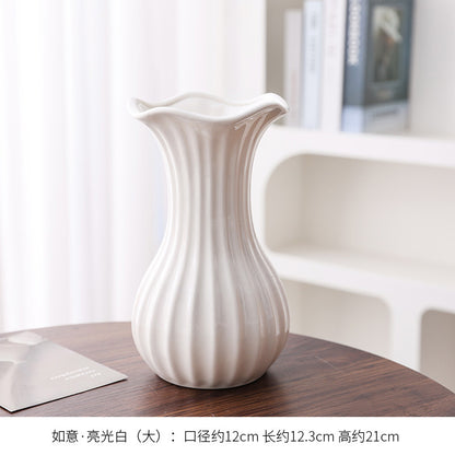 Elegant Ribbed Ceramic Flower Vase