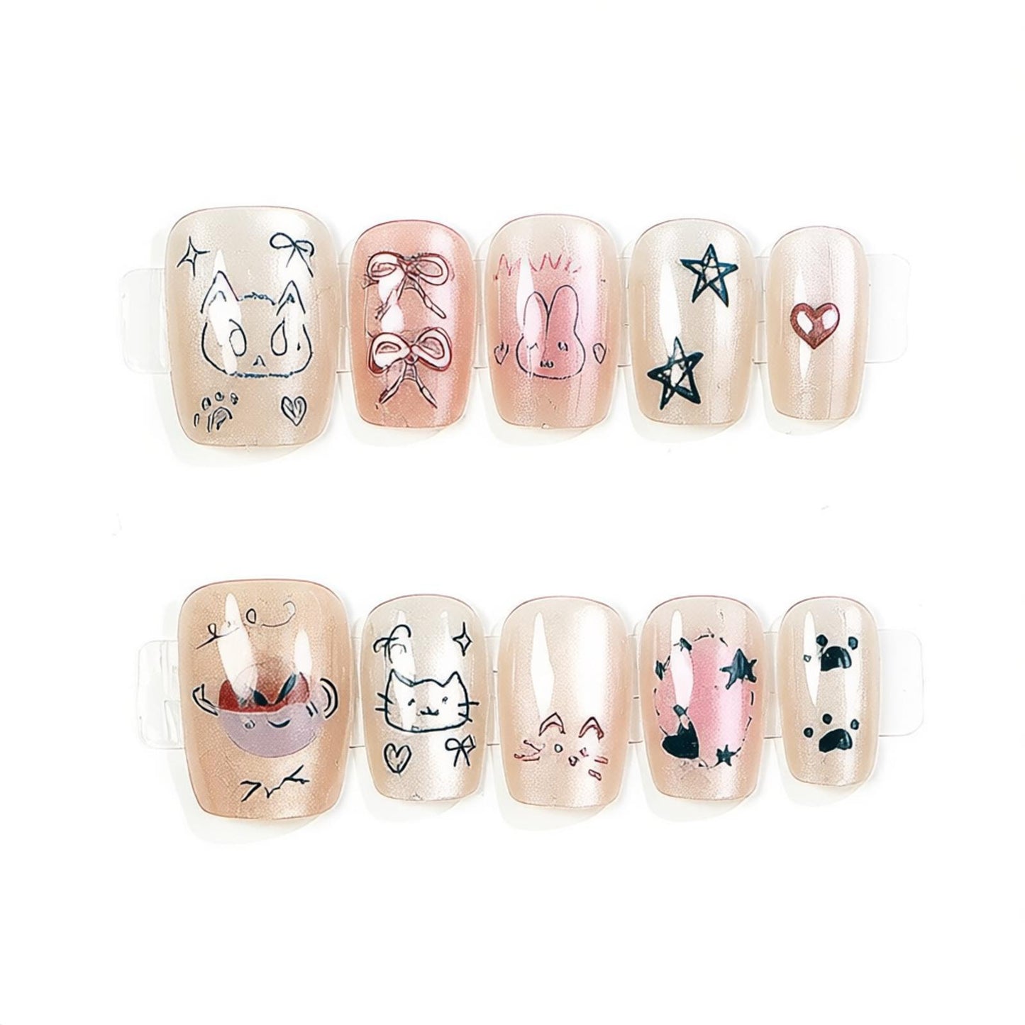 Whimsical Character Press-On Nail Art Acalora